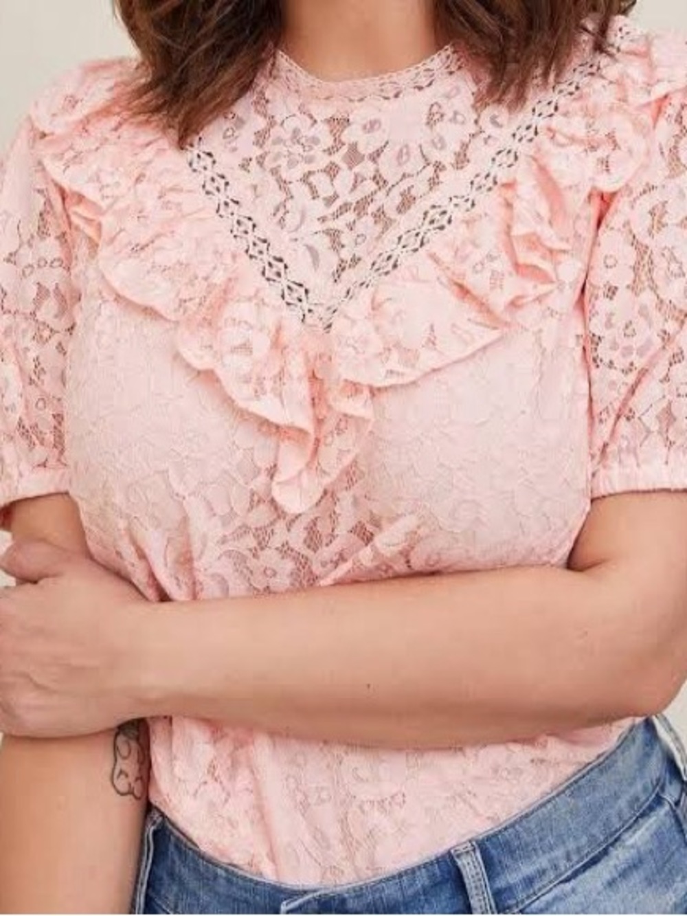 Torrid Cottagecore Chic Lace Ruffle Detail Top Blouse Peach Pink Plus Size 2X